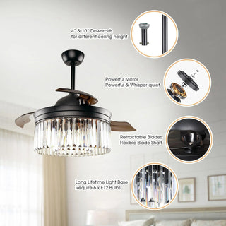 42" Modern Downrod Mount Crystal Ceiling Fan with Lighting and Remote Control - Vaczon
