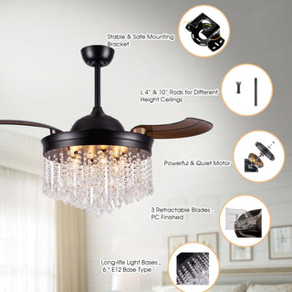 42" Mateo Modern Downrod Mount Crystal Ceiling Fan with Lighting and Remote Control - Vaczon