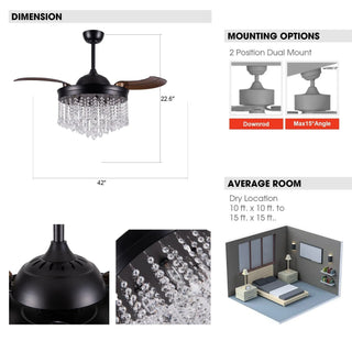 42" Mateo Modern Downrod Mount Crystal Ceiling Fan with Lighting and Remote Control - Vaczon