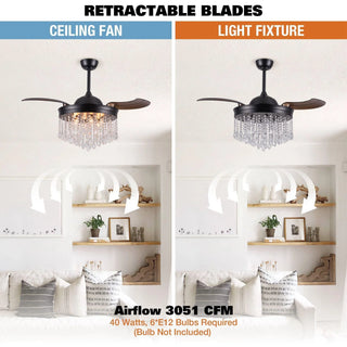 42" Mateo Modern Downrod Mount Crystal Ceiling Fan with Lighting and Remote Control - Vaczon