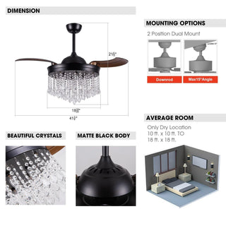 42" Mateo Modern Downrod Mount Crystal Ceiling Fan with Lighting and Remote Control - Vaczon