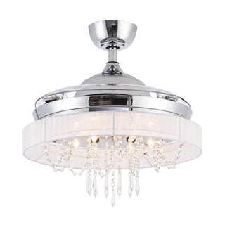 42" Modern Chrome Downrod Mount Crystal Ceiling Fan with Lighting and Remote Control - Vaczon