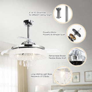 42" Modern Chrome Downrod Mount Crystal Ceiling Fan with Lighting and Remote Control - Vaczon