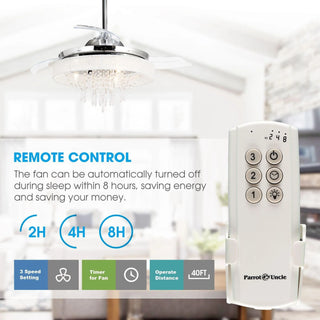 42" Modern Chrome Downrod Mount Crystal Ceiling Fan with Lighting and Remote Control - Vaczon