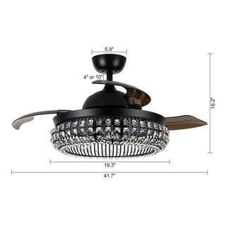 42" Modern Downrod Mount Crystal Ceiling Fan with Lighting and Remote Control - Vaczon