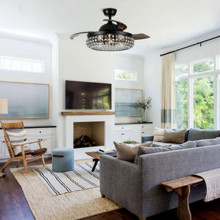 42" Modern Downrod Mount Crystal Ceiling Fan with Lighting and Remote Control - Vaczon