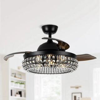 42" Modern Downrod Mount Crystal Ceiling Fan with Lighting and Remote Control - Vaczon