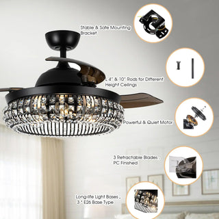 42" Modern Downrod Mount Crystal Ceiling Fan with Lighting and Remote Control - Vaczon