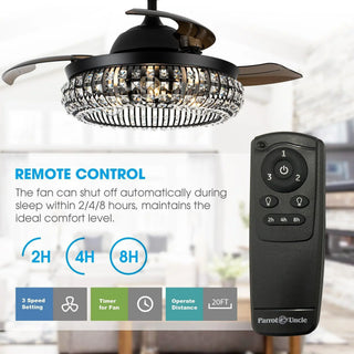 42" Modern Downrod Mount Crystal Ceiling Fan with Lighting and Remote Control - Vaczon