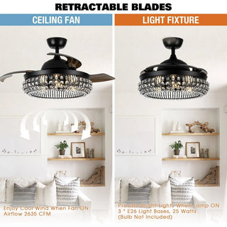 42" Modern Downrod Mount Crystal Ceiling Fan with Lighting and Remote Control - Vaczon