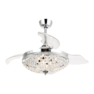 42" Servantes Modern Chrome Downrod Mount Crystal Ceiling Fan with Lighting and Remote Control - Vaczon