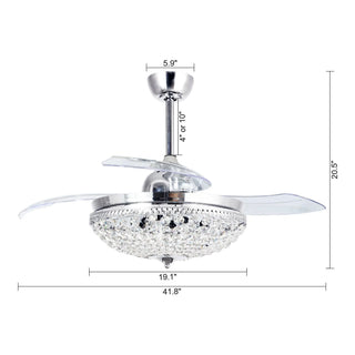 42" Servantes Modern Chrome Downrod Mount Crystal Ceiling Fan with Lighting and Remote Control - Vaczon