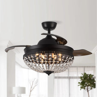 42" Servantes Modern Black Downrod Mount Crystal Ceiling Fan with Lighting and Remote Control - Vaczon