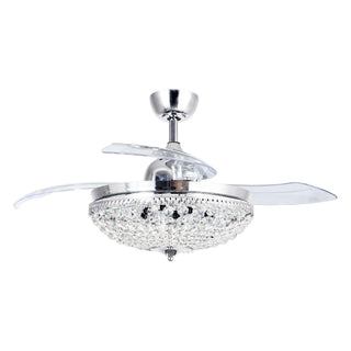 42" Servantes Modern Chrome Downrod Mount Crystal Ceiling Fan with Lighting and Remote Control - Vaczon