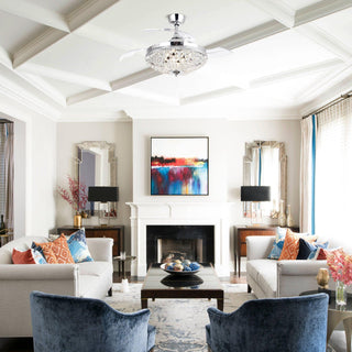 42" Servantes Modern Chrome Downrod Mount Crystal Ceiling Fan with Lighting and Remote Control - Vaczon