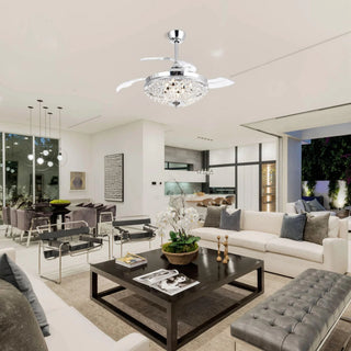 42" Servantes Modern Downrod Mount Crystal Ceiling Fan with Lighting - Vaczon