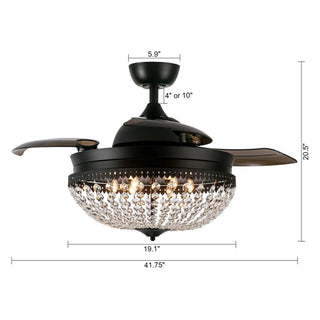 42" Servantes Modern Downrod Mount Crystal Ceiling Fan with Lighting - Vaczon