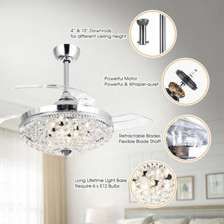 42" Servantes Modern Downrod Mount Crystal Ceiling Fan with Lighting - Vaczon
