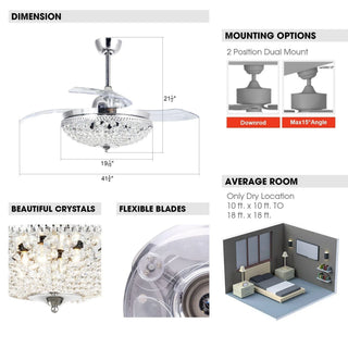 42" Servantes Modern Downrod Mount Crystal Ceiling Fan with Lighting - Vaczon