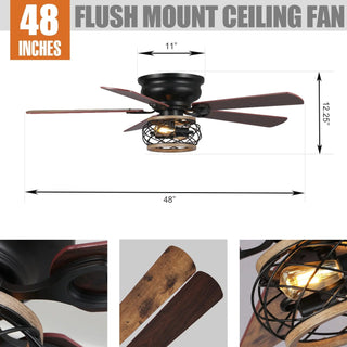 48"Antwerp Farmhouse Flush Mount Reversible Ceiling Fan with Lighting and Remote Control - Vaczon