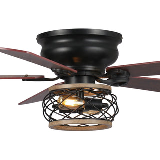 48"Antwerp Farmhouse Flush Mount Reversible Ceiling Fan with Lighting and Remote Control - Vaczon