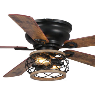 48"Antwerp Farmhouse Flush Mount Reversible Ceiling Fan with Lighting and Remote Control - Vaczon