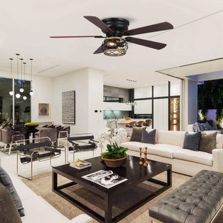 48"Antwerp Farmhouse Flush Mount Reversible Ceiling Fan with Lighting and Remote Control - Vaczon