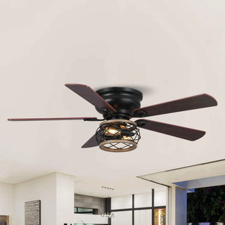 48"Antwerp Farmhouse Flush Mount Reversible Ceiling Fan with Lighting and Remote Control - Vaczon