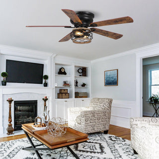 48"Antwerp Farmhouse Flush Mount Reversible Ceiling Fan with Lighting and Remote Control - Vaczon