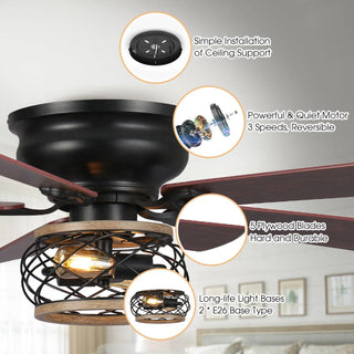 48"Antwerp Farmhouse Flush Mount Reversible Ceiling Fan with Lighting and Remote Control - Vaczon