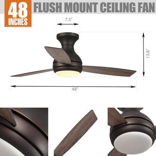 48" Beckette Farmhouse Flush Mount Reversible Ceiling Fan with Lighting and Remote Control - Vaczon