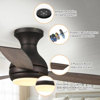 48" Beckette Farmhouse Flush Mount Reversible Ceiling Fan with Lighting and Remote Control - Vaczon