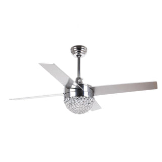 48" Dreyer Modern Chrome Downrod Mount Reversible Crystal Ceiling Fan with Lighting and Remote Control - Vaczon