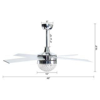 48" Dreyer Modern Chrome Downrod Mount Reversible Crystal Ceiling Fan with Lighting and Remote Control - Vaczon