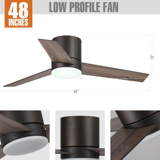 48" Kielah Farmhouse Flush Mount Reversible Ceiling Fan with Lighting and Remote Control - Vaczon