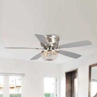 48" Modern Flush Mount Reversible Crytsal Ceiling Fan with Lighting and Remote Control