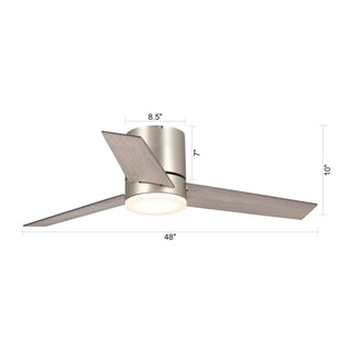 48" Satin Nickel Flush Mount Low Profile Ceiling Fan with LED Lighting - Vaczon