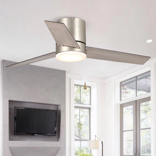 48" Satin Nickel Flush Mount Low Profile Ceiling Fan with LED Lighting - Vaczon