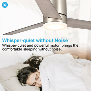 48" Satin Nickel Flush Mount Low Profile Ceiling Fan with LED Lighting - Vaczon