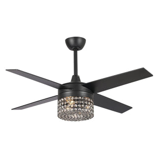 48" Pune Modern Downrod Mount Reversible Crystal Ceiling Fan with Lighting and Remote Control - Vaczon