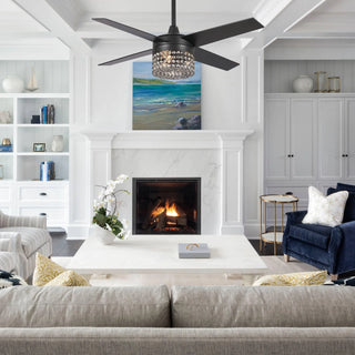 48" Pune Modern Downrod Mount Reversible Crystal Ceiling Fan with Lighting and Remote Control - Vaczon