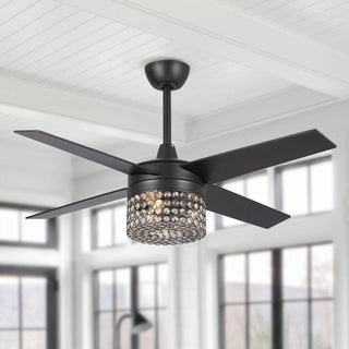 48" Pune Modern Downrod Mount Reversible Crystal Ceiling Fan with Lighting and Remote Control - Vaczon