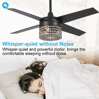 48" Pune Modern Downrod Mount Reversible Crystal Ceiling Fan with Lighting and Remote Control - Vaczon