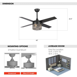 48" Pune Modern Downrod Mount Reversible Crystal Ceiling Fan with Lighting and Remote Control - Vaczon