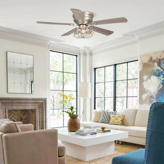 48" Thurber Industrial Satin Nickel Flush Mount Reversible Ceiling Fan with Lighting and Remote Control