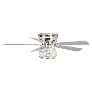 48" Modern Chrome Flush Mount Reversible Crystal Ceiling Fan with Lighting and Remote Control - Vaczon