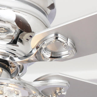 48" Modern Chrome Flush Mount Reversible Crystal Ceiling Fan with Lighting and Remote Control - Vaczon