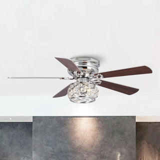 48" Modern Chrome Flush Mount Reversible Crystal Ceiling Fan with Lighting and Remote Control - Vaczon