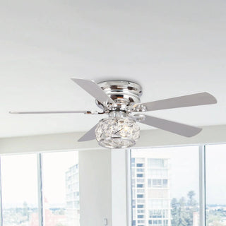 48" Modern Chrome Flush Mount Reversible Crystal Ceiling Fan with Lighting and Remote Control - Vaczon