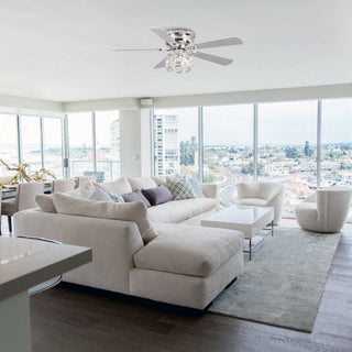 48" Modern Chrome Flush Mount Reversible Crystal Ceiling Fan with Lighting and Remote Control - Vaczon